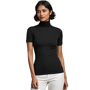 Women Turtleneck Top Short Sleeves Top Turtleneck Blouse Turtleneck Knit Top Casual Turtleneck Top Women Office Top Custom Length