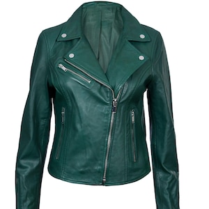 Veste en cuir pour femme, nouvelle veste en cuir verte pour femme 100 % cuir d'agneau d'origine - Veste en cuir tendance
