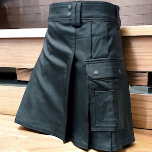 Genuine Leather Black Kilt Men Handmade Men Gladiator Kilt Men Wedding Pleated Kilt Stylish Real Black Leather Gothic kilt Gift For Him