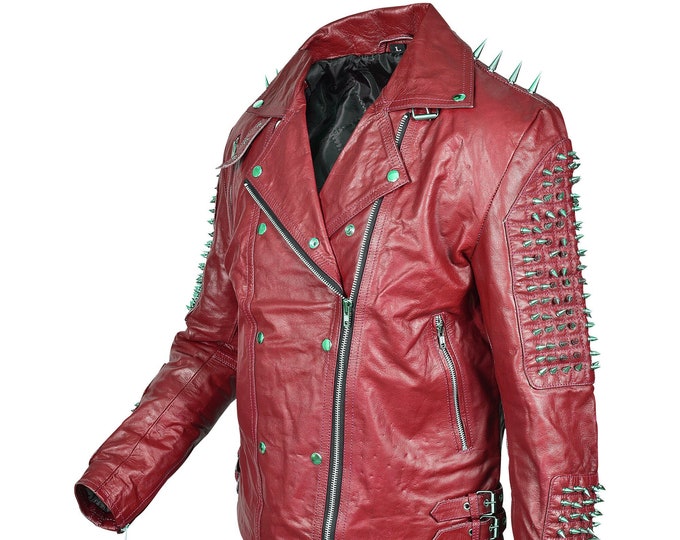 Handmade Mens Rock Punk Studded Leather Jacket Spikes Leather Jacket Punk Style Cowhide Leather Biker Studded Jacket Studded Leather Jacket