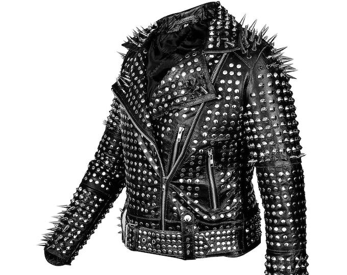 Womens White Studded Punk Leather Jacket main image 1