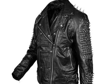 Mens Punk Studded Jacket Silver Handmade Studded Spike Jacket Punk Style Cowhide Leather Biker Fashion Jacket Studded Leather Jacket for men