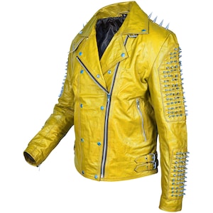 Handmade Mens Studded Jacket Silver Studded Spikes Jacket Steampunk Style Cowhide Leather Biker Jacket Real Leather punk Studded Moto Jacket