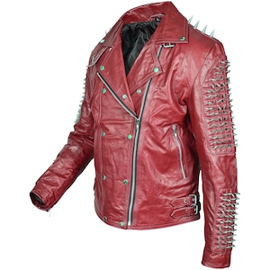 Handmade Mens Rock Punk Studded Leather Jacket Spikes Leather Jacket Punk Moto Cowhide Leather Biker Studded Jacket Studded Leather Jacket