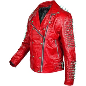 Handmade Men Punk Studded Jacket - Silver Spikes Jacket Steampunk Style Cowhide Leather Biker Fashion Jacket - Biker Studded Jacket
