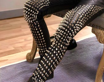 Studded Leather Pants: Women&#39;s Gothic Punk Biker Leggings