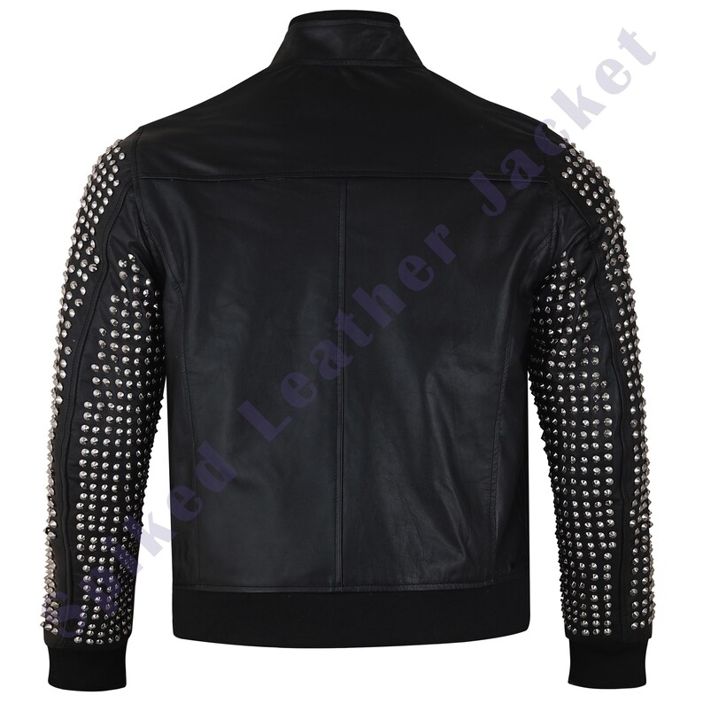 Biker Studded Jacket | New Men's Black Full Silver Studded Brando Cowhide Motorbike Leather | Black Studded Leather Jacket