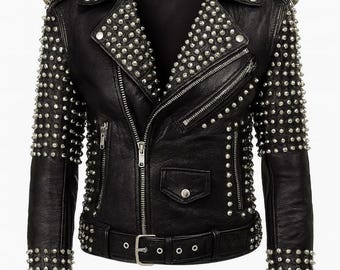 Women's Studded Leather Biker Jacket Punk Gothic Spiked Moto Rock Style