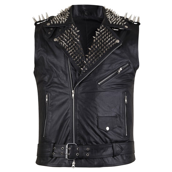Handmade Spiked Studded Leather Vest: Punk Moto Biker Vest