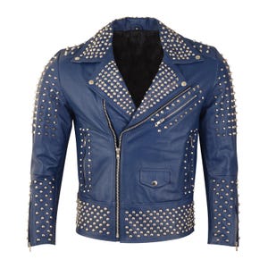 Veste cloutée homme-Veste motard en cuir de vachette style punk veste moto cloutée Veste motard cloutée-Veste punk cloutée