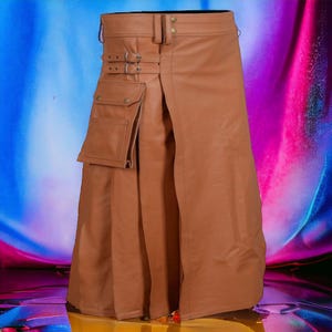 Men leather Kilt - Genuine Leather Brown Kilt - Gladiator Kilt Men Wedding Pleated Kilt - Stylish Tan Brown Leather Gothic kilt Gift For Him