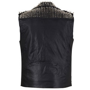 Men Studded Vest - Handmade Studded Leather Vest Black Punk Silver Long Spiked Studded Genuine Leather Vest - Black Leather Vest