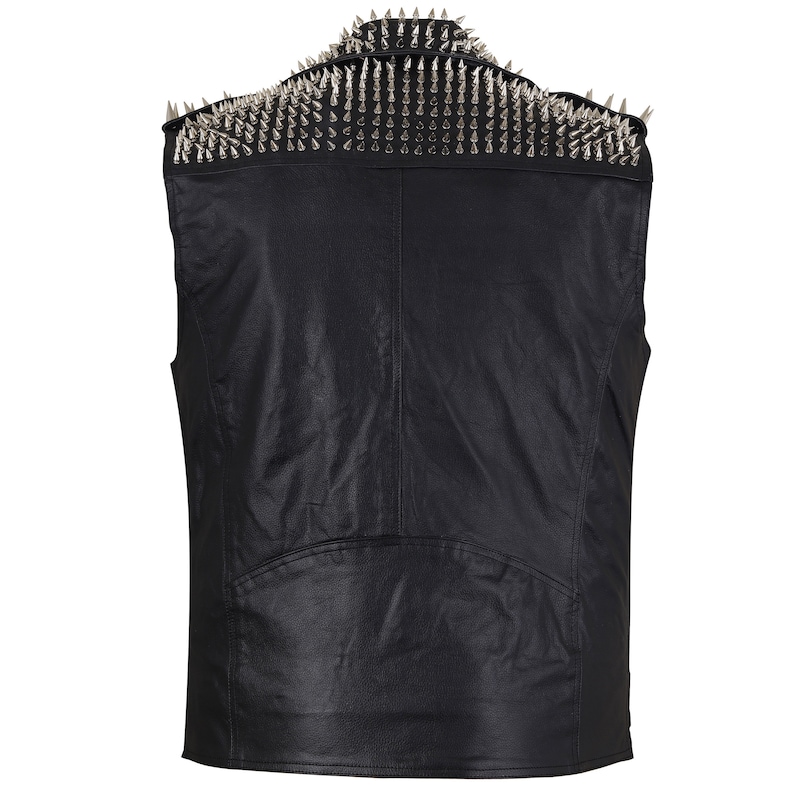 Men Studded Vest - Handmade Studded Leather Vest Black Punk Silver Long Spiked Studded Genuine Leather Vest - Black Leather Vest