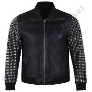 Biker Studded Jacket | New Men's Black Full Silver Studded Brando Cowhide Motorbike Leather | Black Studded Leather Jacket