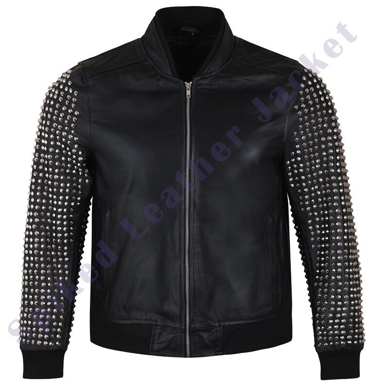 Biker Studded Jacket | New Men's Black Full Silver Studded Brando Cowhide Motorbike Leather | Black Studded Leather Jacket