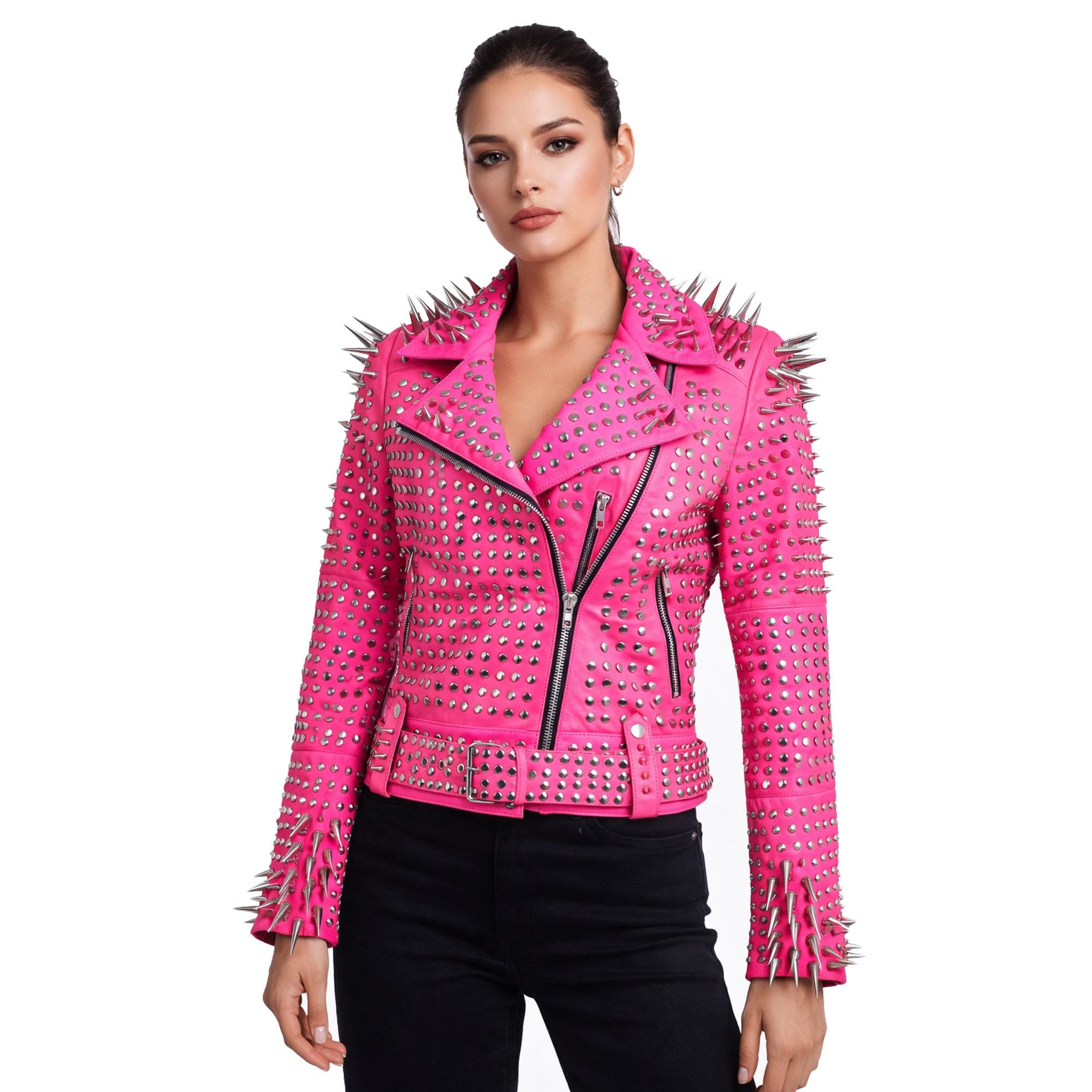 Leather Long Jacket With Studs - Etsy