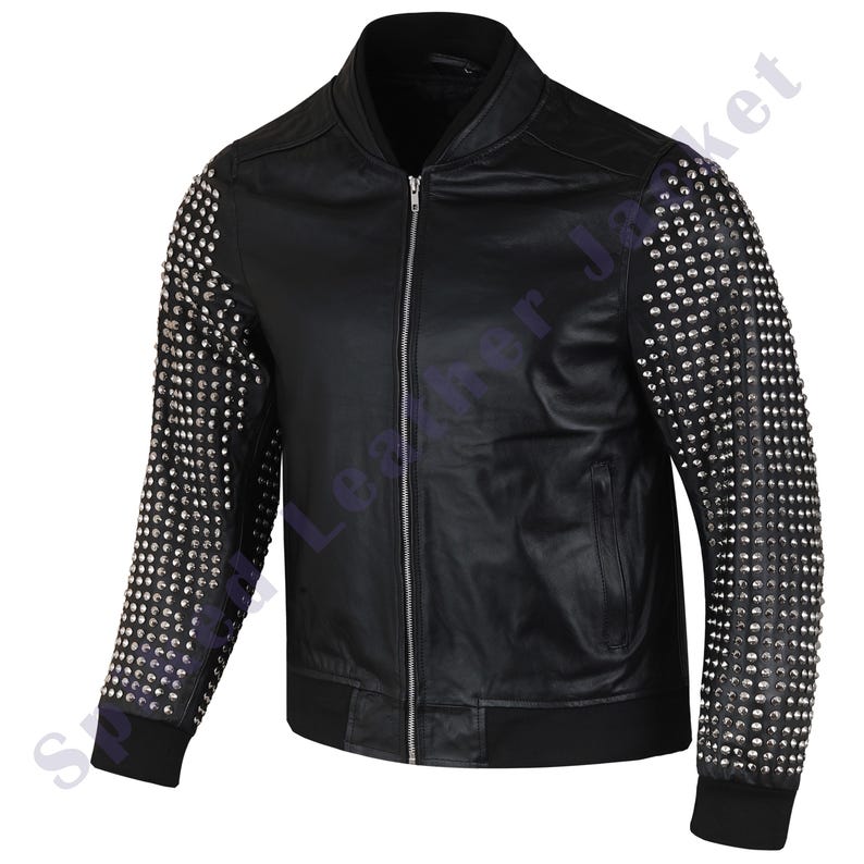 Biker Studded Jacket | New Men's Black Full Silver Studded Brando Cowhide Motorbike Leather | Black Studded Leather Jacket
