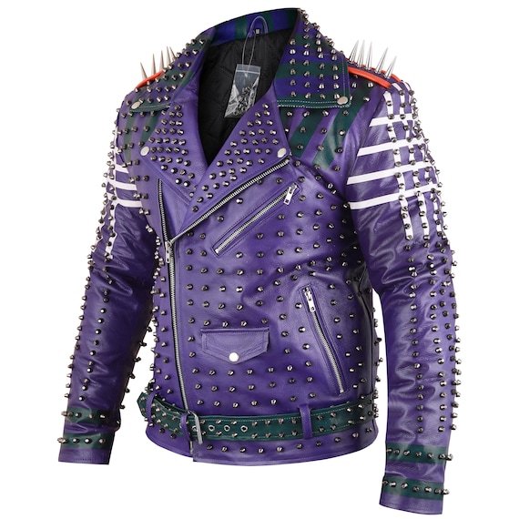 Punk Lilac Moto Jacket Handmade Purple Studded Leather Biker