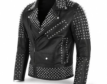 Chaqueta motera de piel de vacuno negra con tachuelas para hombre – Estilo punk rock, con pinchos, estilo gótico y urbano.
