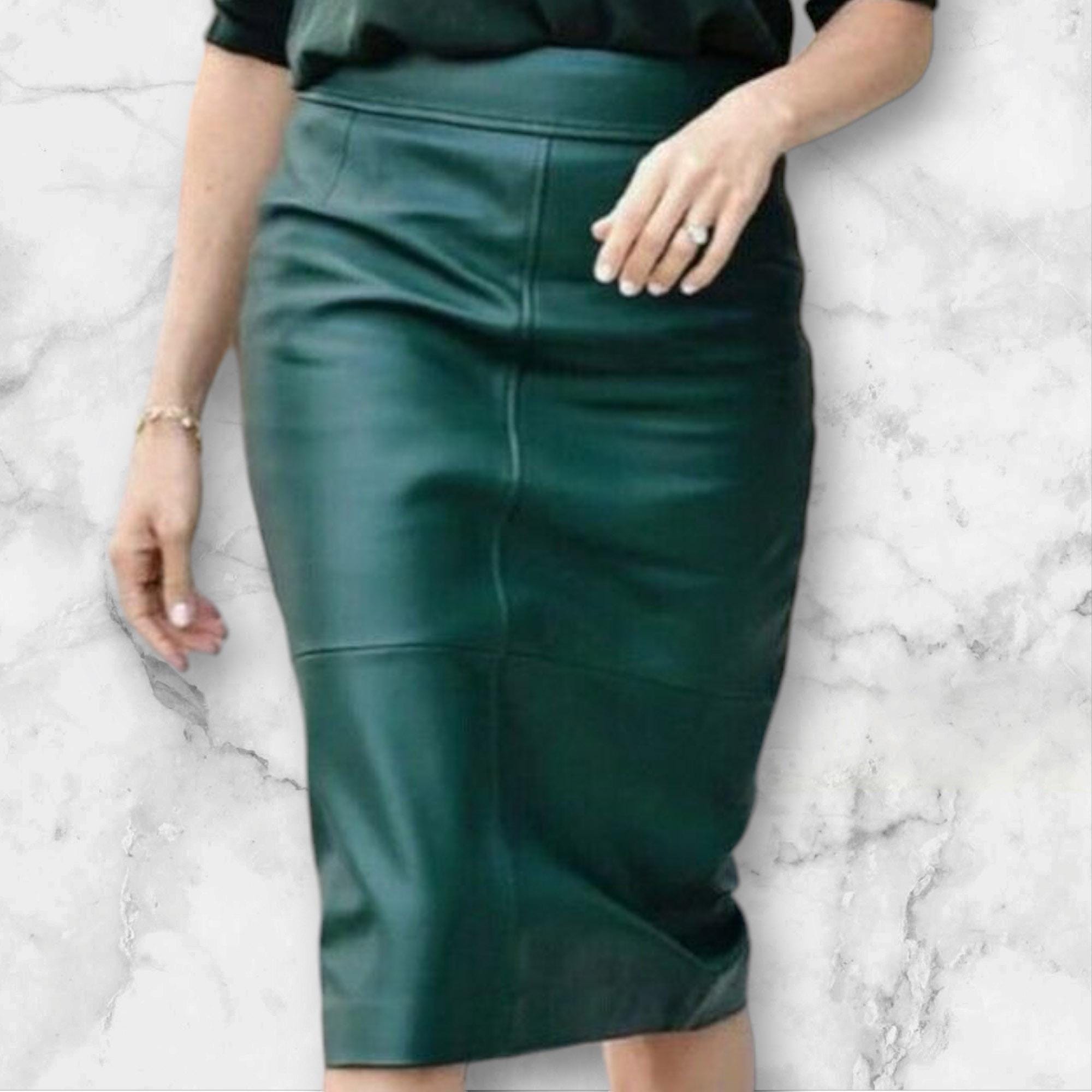 Green leather skirt australia online