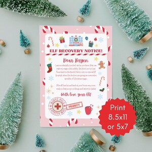 Aviso de recuperação do elfo rosa, estou doente, modelo editável do Canva, atividade personalizada de Natal, feriado festivo, impressão digital