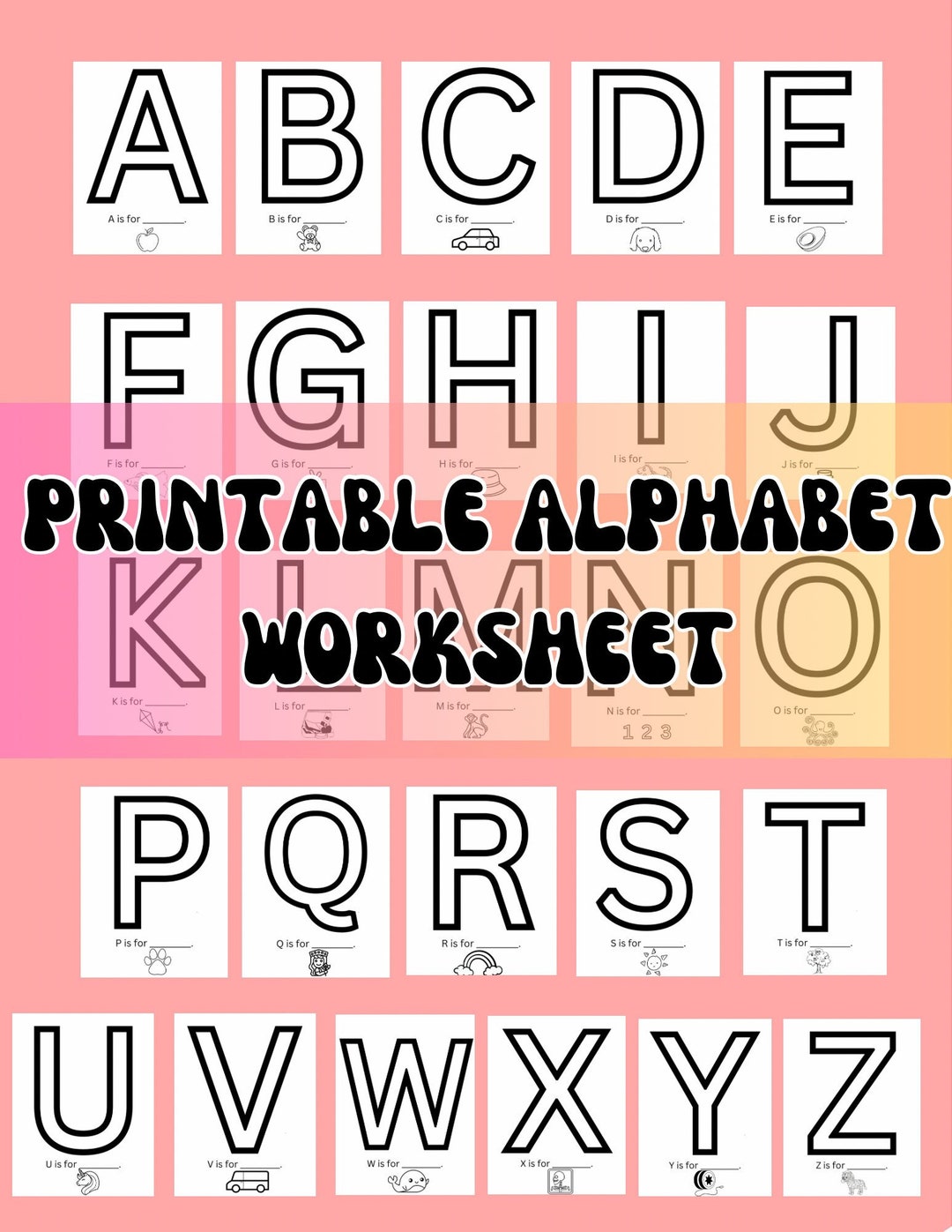 Printable Alphabet Worksheet LETTERS AZ Etsy