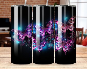 Purple Glitter Butterfly 20 oz Skinny Tumbler Sublimation Design Template Design Digital PNG DIGITAL Tumbler Wrap