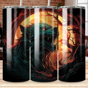 Halloween Werewolf 20 oz Skinny Tumbler Wrap, Tumbler Sublimation Template, Tumbler Design Digital PNG Download