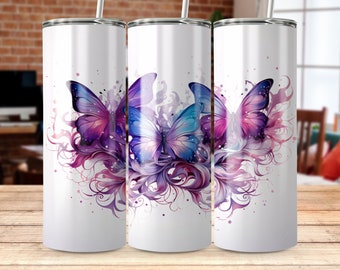 Purple Glitter Butterfly 20 oz Skinny Tumbler Sublimation Design Template Design Digital PNG DIGITAL Tumbler Wrap