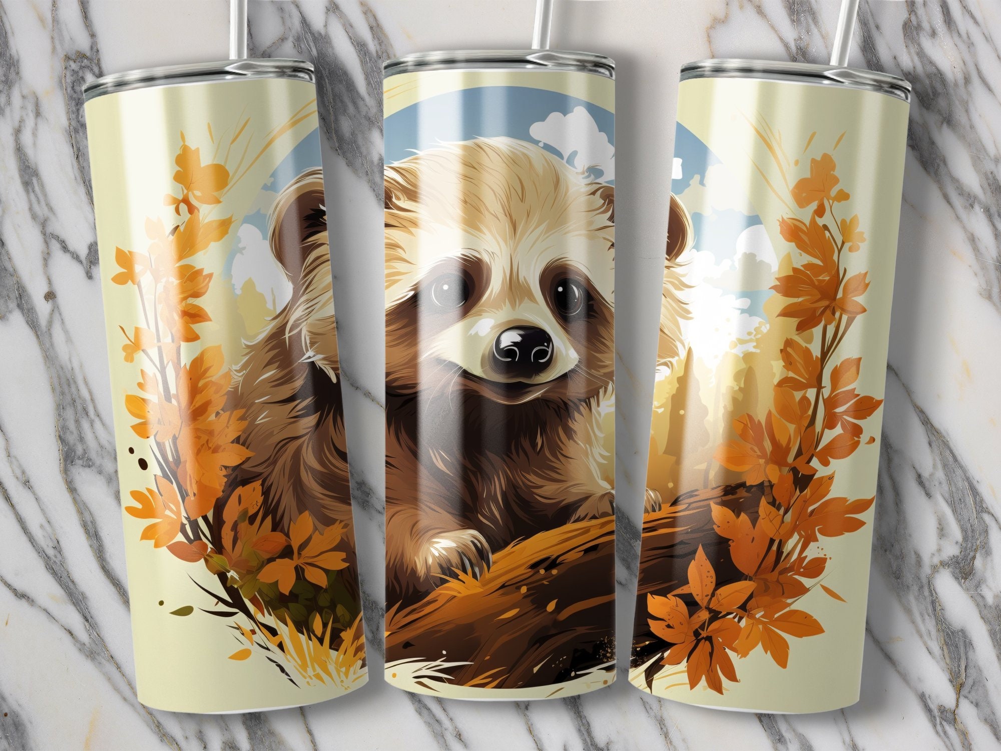 Cute Fall Baby Bear 20 Oz Skinny Tumbler Wrap, Tumbler Sublimation ...