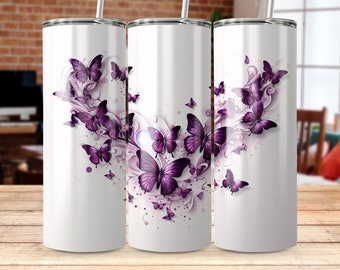 Purple Glitter Butterfly 20 oz Skinny Tumbler Sublimation Design Template Design Digital PNG DIGITAL Tumbler Wrap