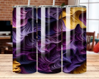 3D Purple Abstract Pattern 20 oz Skinny Tumbler Wrap, Tumbler Sublimation Template, Tumbler Design Digital PNG Download