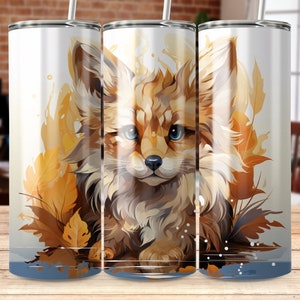 Amazing Fall Fox 20 oz Skinny Tumbler Wrap, Tumbler Sublimation Template, Tumbler Design Digital PNG Download