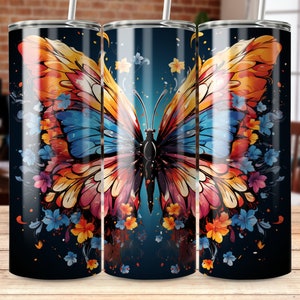 Butterfly Flower Painting 20 oz Skinny Tumbler Sublimation Design Template Design Digital PNG DIGITAL Tumbler Wrap