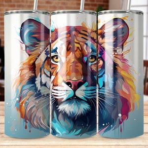 Neon Tiger 20 oz Skinny Tumbler Wrap, Tumbler Sublimation Template, Tumbler Design Digital PNG Download