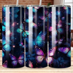 Iridescent Butterfly 20 oz Skinny Tumbler Wrap, Tumbler Sublimation Template, Tumbler Design Digital PNG Download