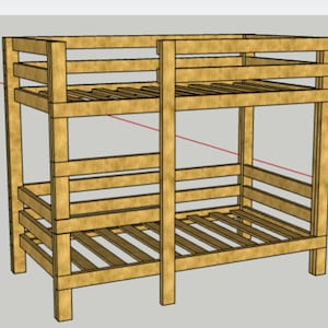 DIY Twin Bunk Bed Plans, Bunkbed Blueprint, 2x4s Woodworking Plan, Space-Saving Bed, Kids Furniture Design
