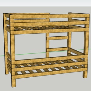 K&ouml;nnte beinhalten: Ein Holz-Hochbett mit einer Leiter an der Seite. Das Bett ist aus Naturholz und hat ein schlichtes Design.