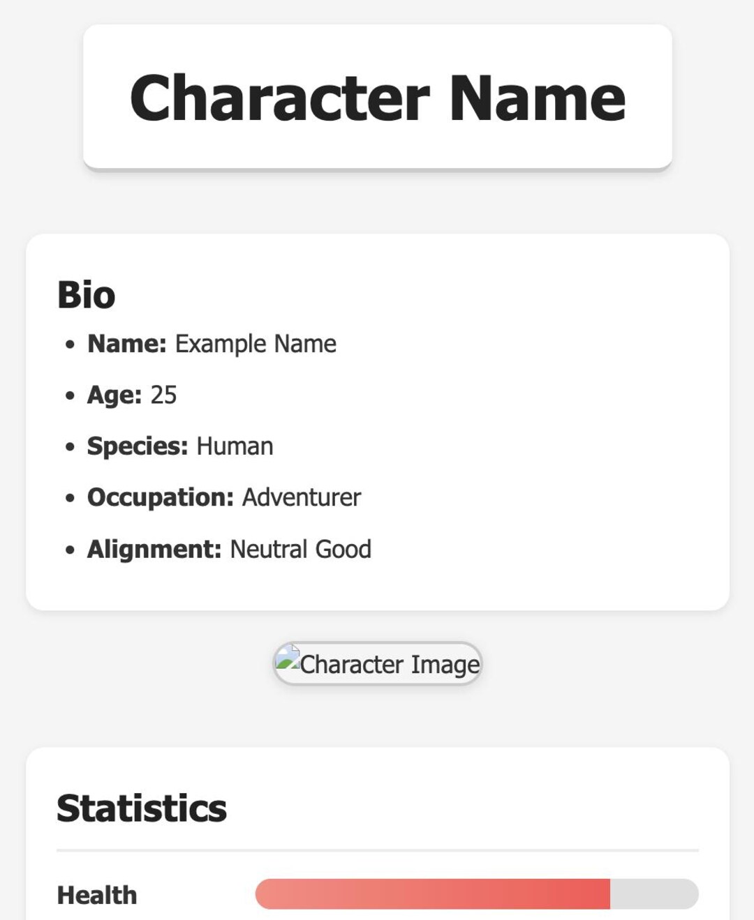 Modèle de page Web RPG Character Bio - CSS, HTML, fichier ...