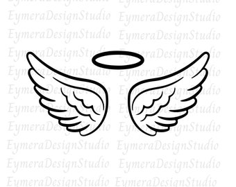Angel Wings and Halo SVG • Clip Art Cut File Silhouette,SVG, PNG, Jpg, Ai, Pdf, Instant Digital Download