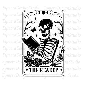 Die Leser Tarot Karte SVG, Skelett lesend svg, Die Leserin svg, Buchliebhaber svg, lesend svg, png, ai, jpg, pdf, digitaler Download
