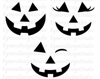 Pumpkin face Halloween Smiling Carved Pumpkin Faces or Jack o Lanterns  Male and Female with Eyelashes Digital Download SVG,PNG,Pdf,Ai,JPG