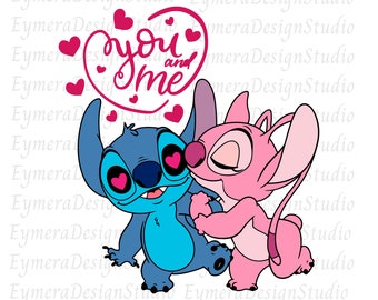 Stitch & Angel Heart Svg, Stitch Png, Angel Cartoon Love SVG, Png, Ai, Jpg, Pdf, Digital Download
