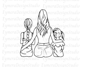Mother with daughters svg, sister svg, sister png, mother and children svg, png, ai, jpg, pdf, digital Download
