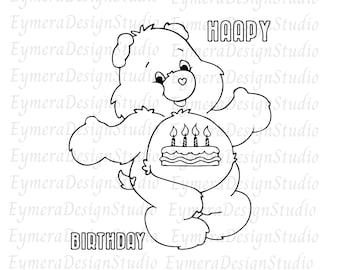 Birthday Bear Digital Cut Files, Cricut Svg Cut Files, Digital Files, Svg, Png, Ai, Jpg, Pdf,  Care Bears