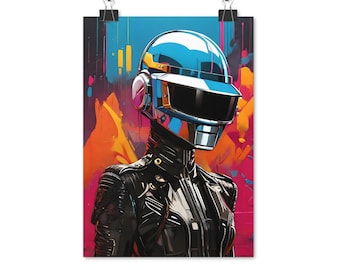 Poster "Cyber girl" - Daft Punk inspiration - Silver version