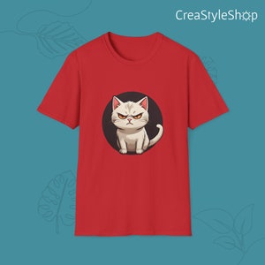 Unisex cotton t-shirt "Angry Cat" - Angry cat is in the place Red