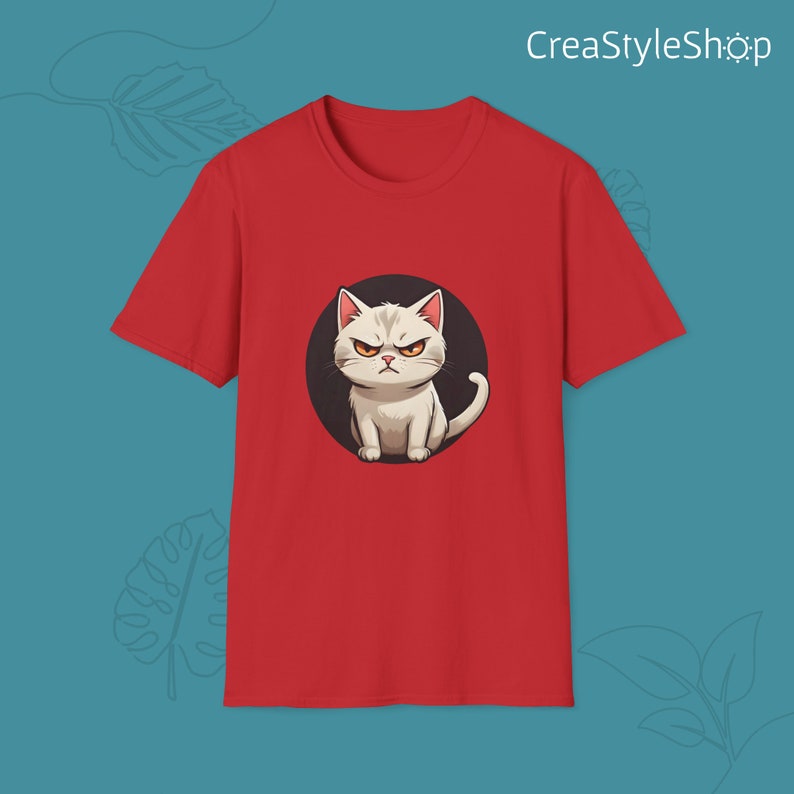 Unisex cotton t-shirt "Angry Cat" - Angry cat is in the place Red