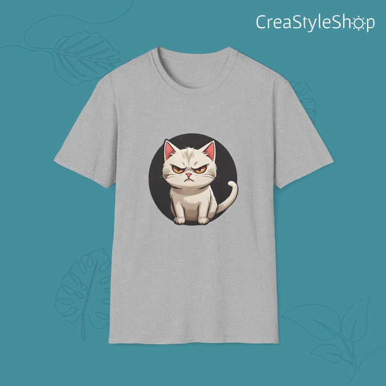 Unisex cotton t-shirt "Angry Cat" - Angry cat is in the place Sport Grey