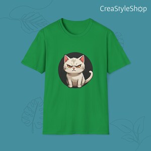 Unisex cotton t-shirt "Angry Cat" - Angry cat is in the place Irish Green